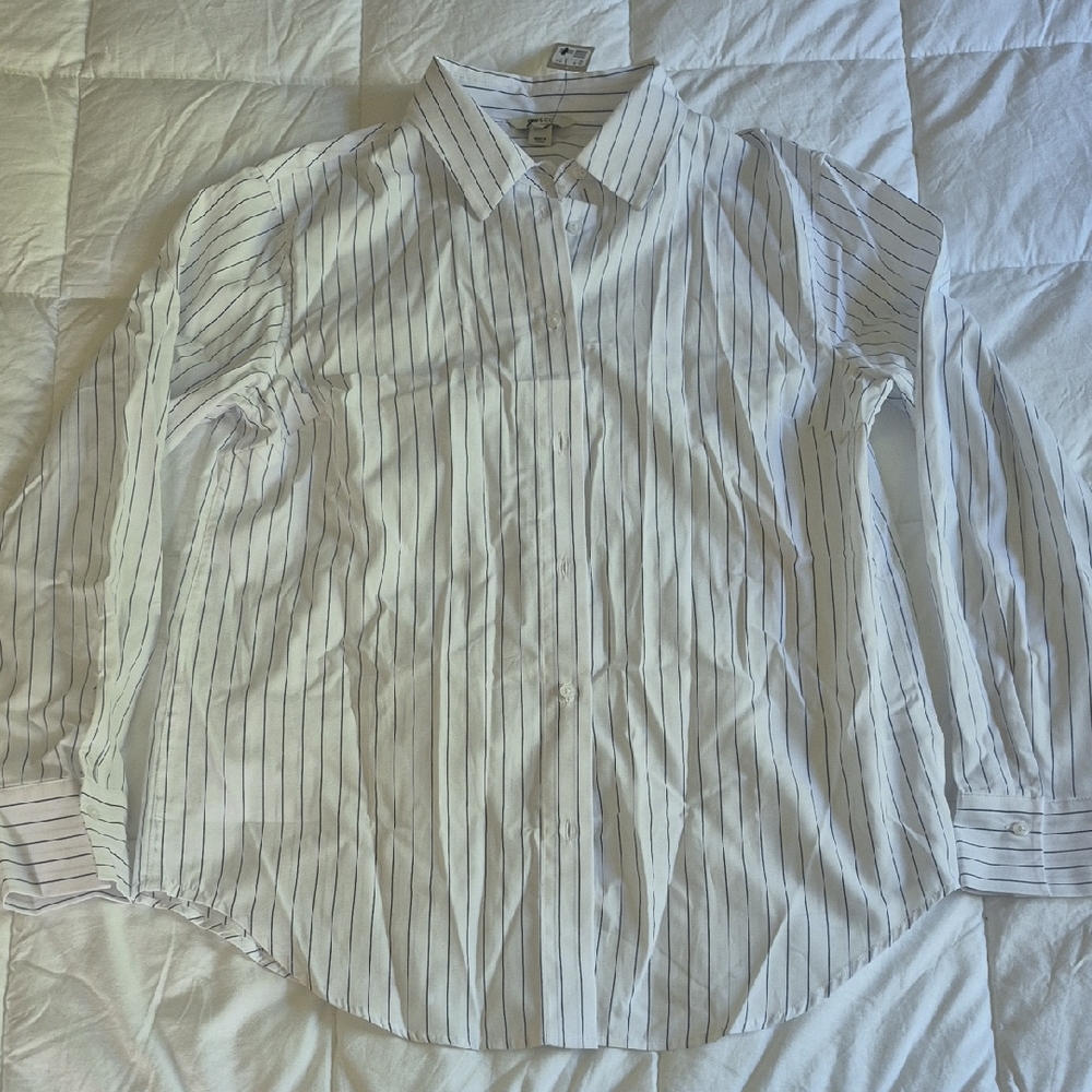 Elegant White and Black Striped Men's Dress Shirt